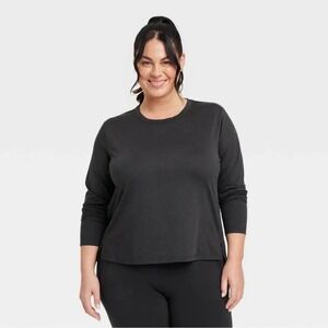 Women's‎ Long Sleeve Cutout Back Athletic T-Shirt Black Plus Size 4XL Top